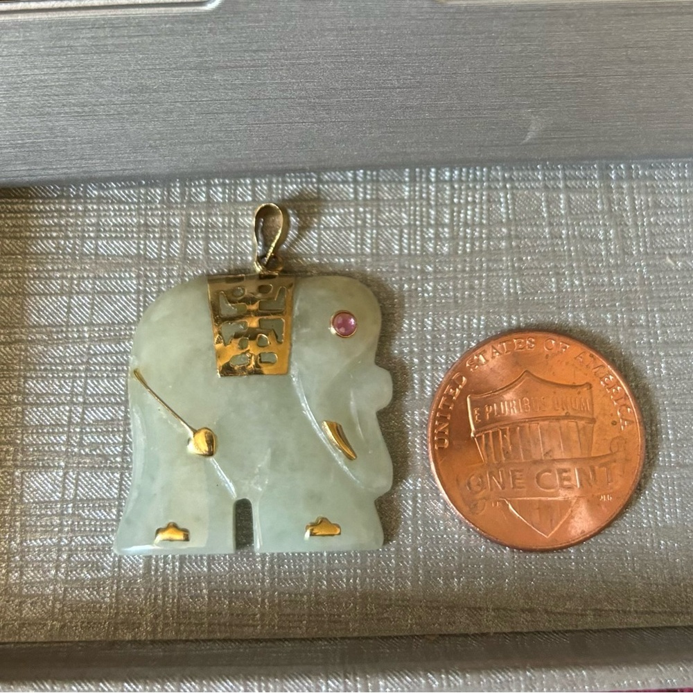 Jade Elephant Pendant in 14k Gold